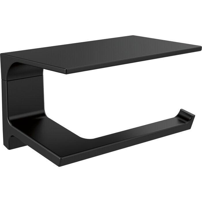 Delta Pivotal Tissue Wall Mount Toilet Paper Holder with Shelf - Matte Black