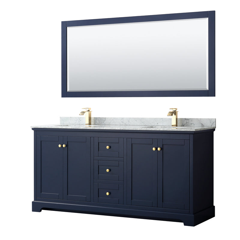 Avery Double Bathroom Vanity, White Carrara Marble Countertop, With Framed Mirror