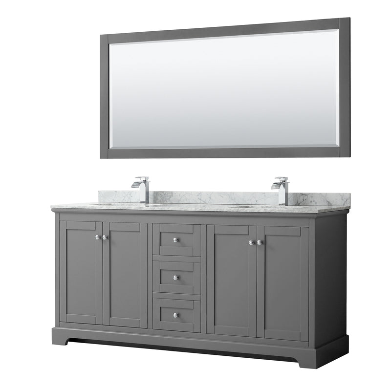 Avery Double Bathroom Vanity, White Carrara Marble Countertop, With Framed Mirror