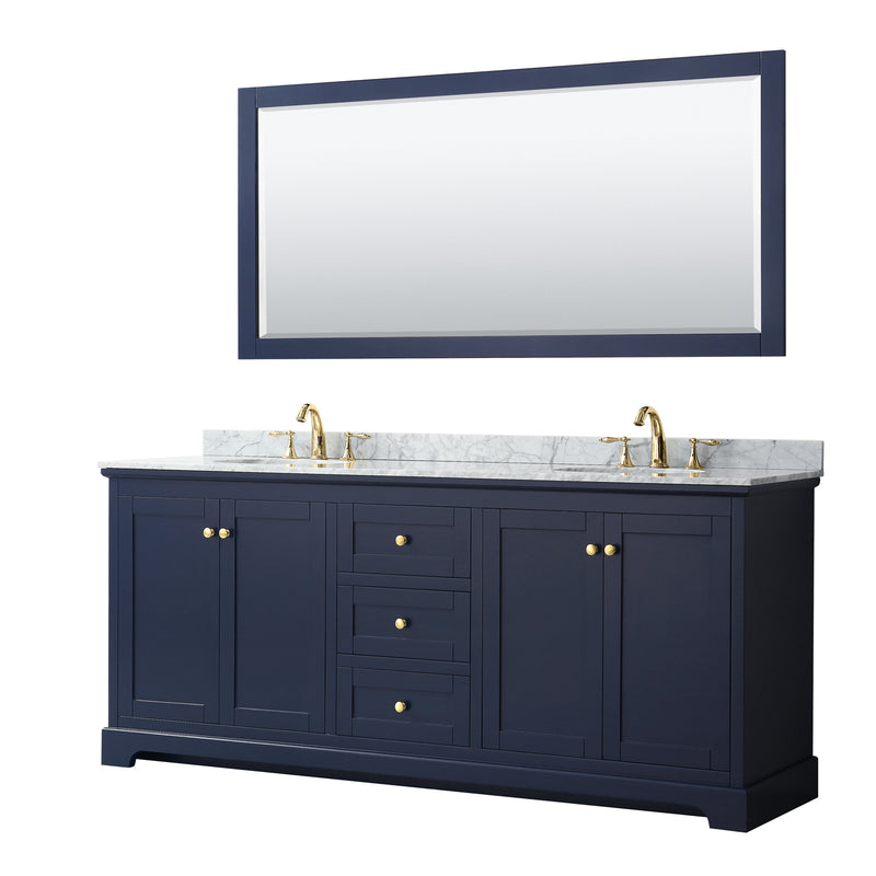 Avery Double Bathroom Vanity, White Carrara Marble Countertop, With Framed Mirror