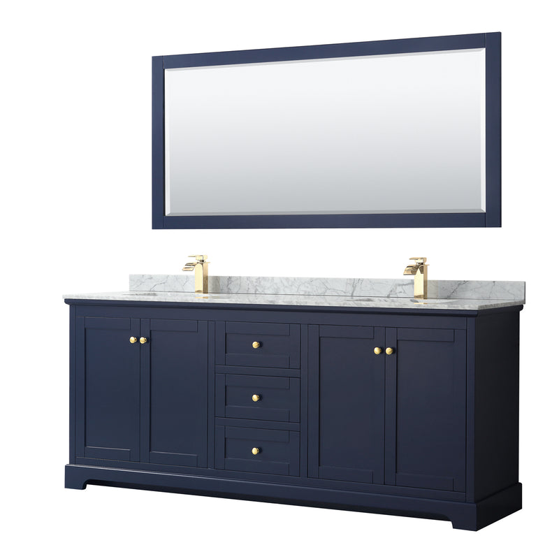 Avery Double Bathroom Vanity, White Carrara Marble Countertop, With Framed Mirror