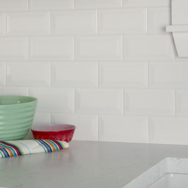 Brilliance 3" x 6" Ceramic Polished Bright White Subway Tile - Beveled (10 SF/Carton)