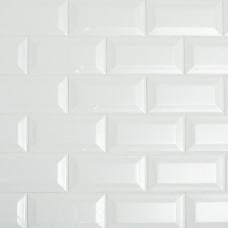 Brilliance 3" x 6" Ceramic Polished Bright White Subway Tile - Beveled (10 SF/Carton)