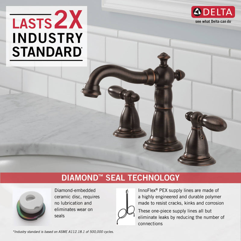 Delta Victorian 1.2 GPM Widespread Bathroom Faucet with Pop-Up Drain Assembly - Venetian Bronze