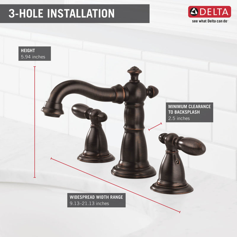 Delta Victorian 1.2 GPM Widespread Bathroom Faucet with Pop-Up Drain Assembly - Venetian Bronze