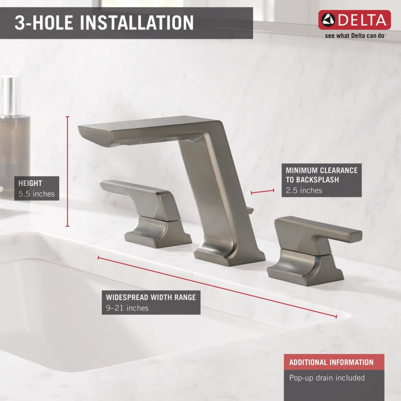 Delta Pivotal 1.2 GPM Widespread Bathroom Faucet with Metal Drain Assembly