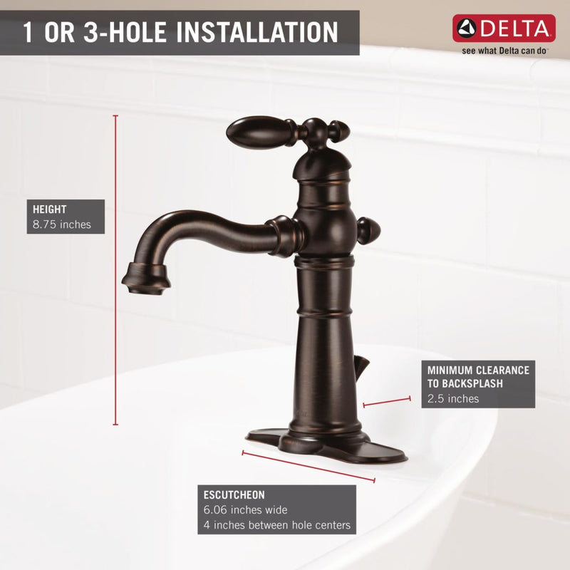 Delta Victorian Single Hole Bathroom Faucet with Pop-Up Drain Assembly - Venetian Bronze