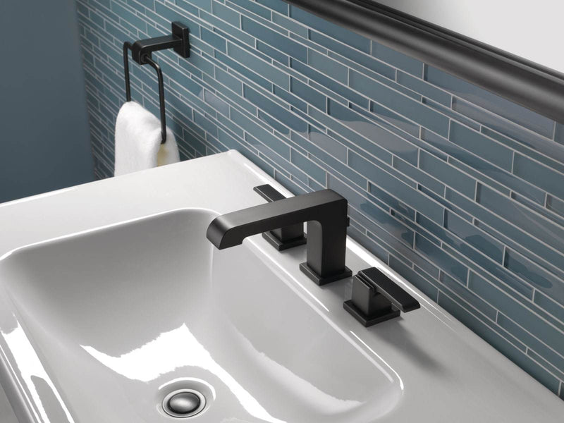 Delta Ara 1.2 GPM Widespread Bathroom Faucet - Includes Metal Pop-Up Drain Assembly - Matte Black